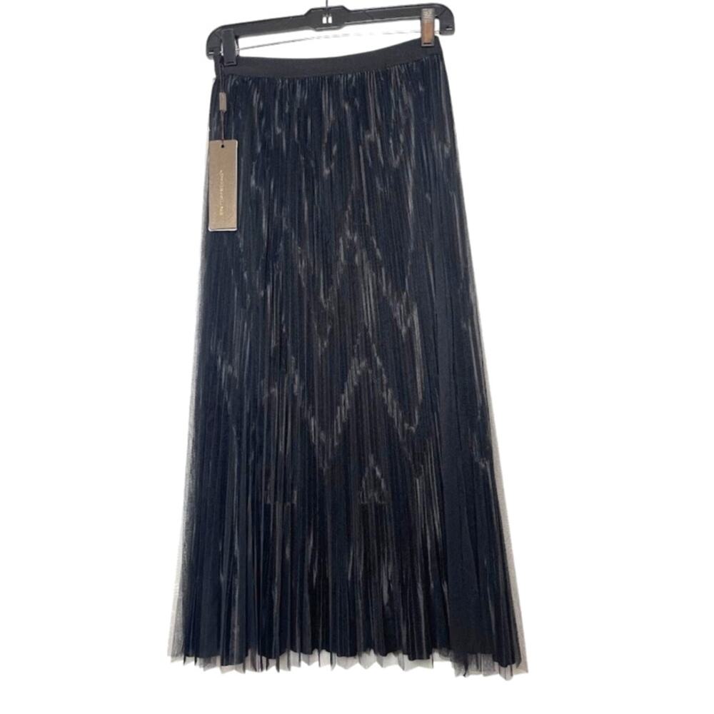 Shengsili Womens Black Pleated Midi Skirt New Chevron Striped Whimsygoth Small